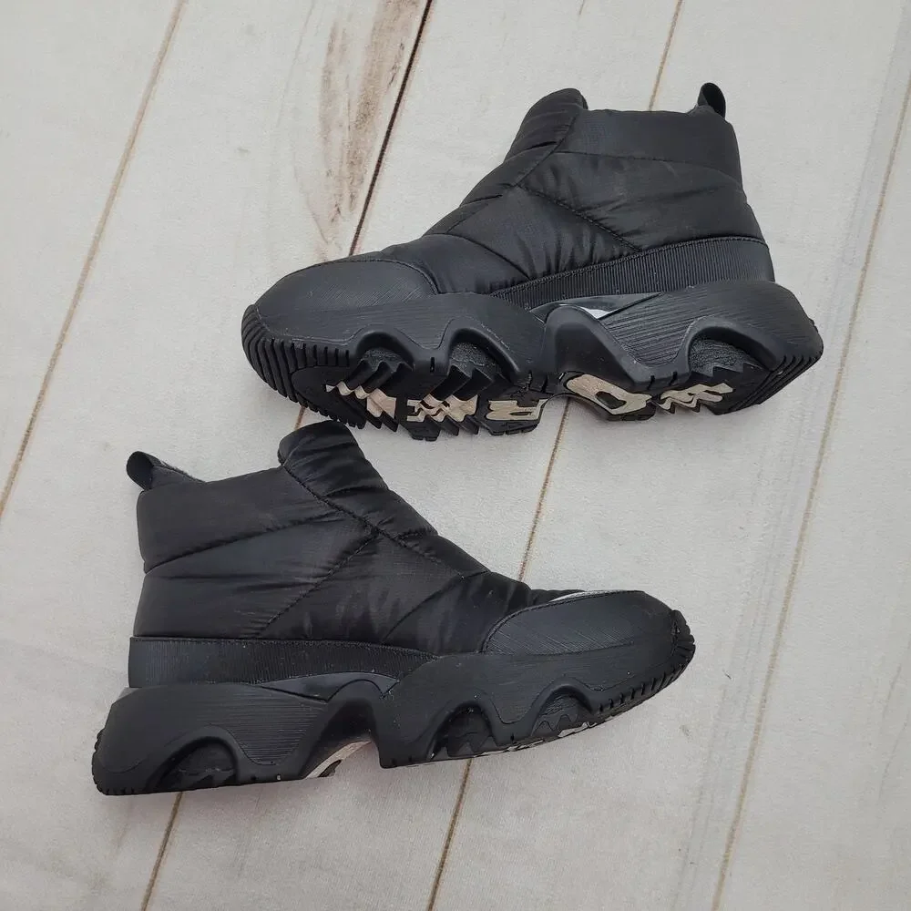 Sorel kinetic impact black puffy waterproof snow boots platform chunky 6